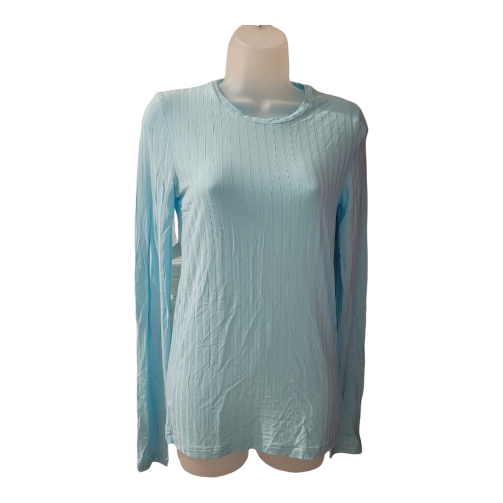 Reebok Women's Long Sleeve Ribbed Aqua Blue Athletic Top Sz Small